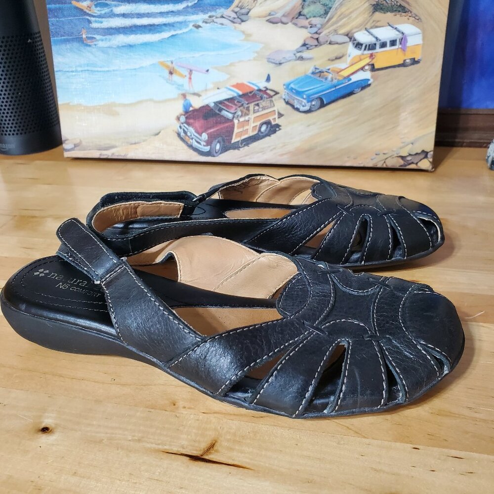 Naturalizer N5 Comfort Womens 7.5 M Black Leather Slingback Sandals